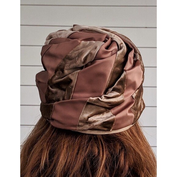 Vintage Cloche Hat Metallic Bronze Velvet Rose Gold Satin - Picture 5 of 9